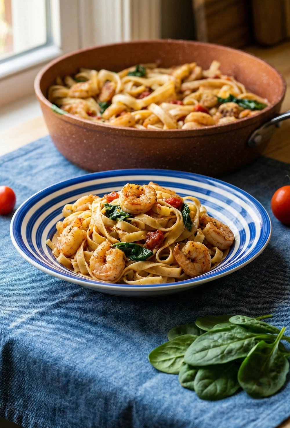 Shrimp Diavolo Linguine with Baby Spinach